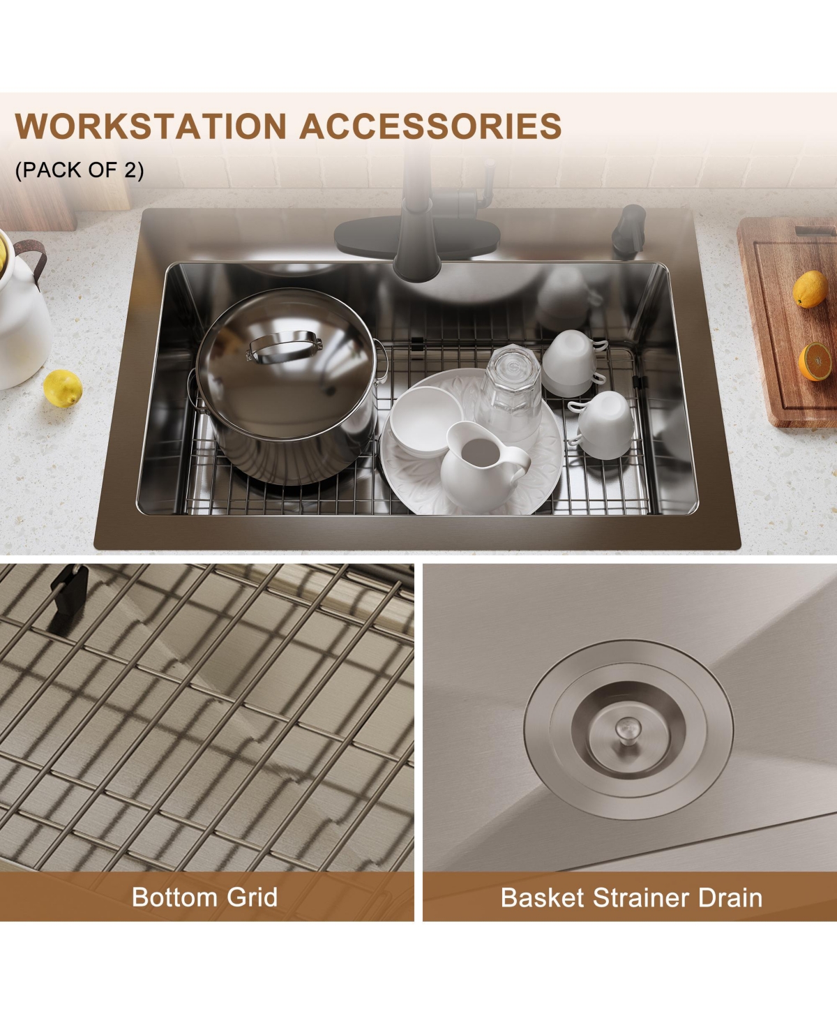 Casainc 33inch L x 22inch W Drop-in Kitchen Sink with Accessories