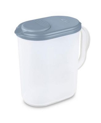 Plastic Lidded Pitcher with Clear Base and Handle, Washed Blue, 6-Pack
