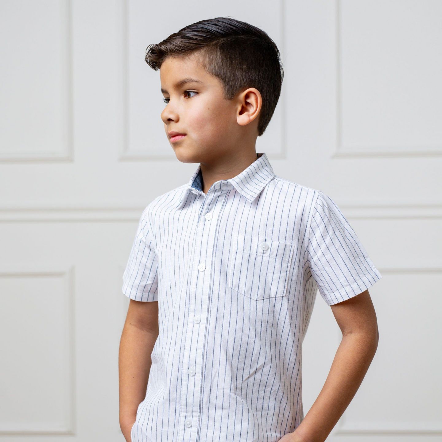 Рубашка Hope & Henry Linen Short Sleeve Button Down Shirt для мальчиков, цвет: Белый — фото 2