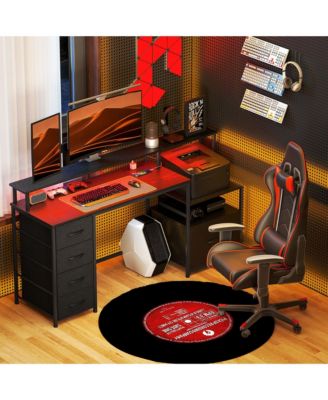 67&amp;#x22; Computer Desk Home Office Desk with File Cabinet Lights