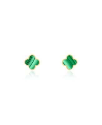 Mini Malachaite Clover Stud Earrings 14K Gold
