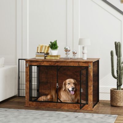 39" Dog Crate Furniture w/ Flip-up Top Opening, 2 Doors, for L Dogs