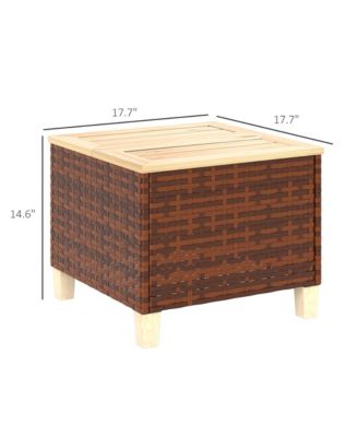 Outdoor Side Table with PE Rat, Patio End Table with Wood Top