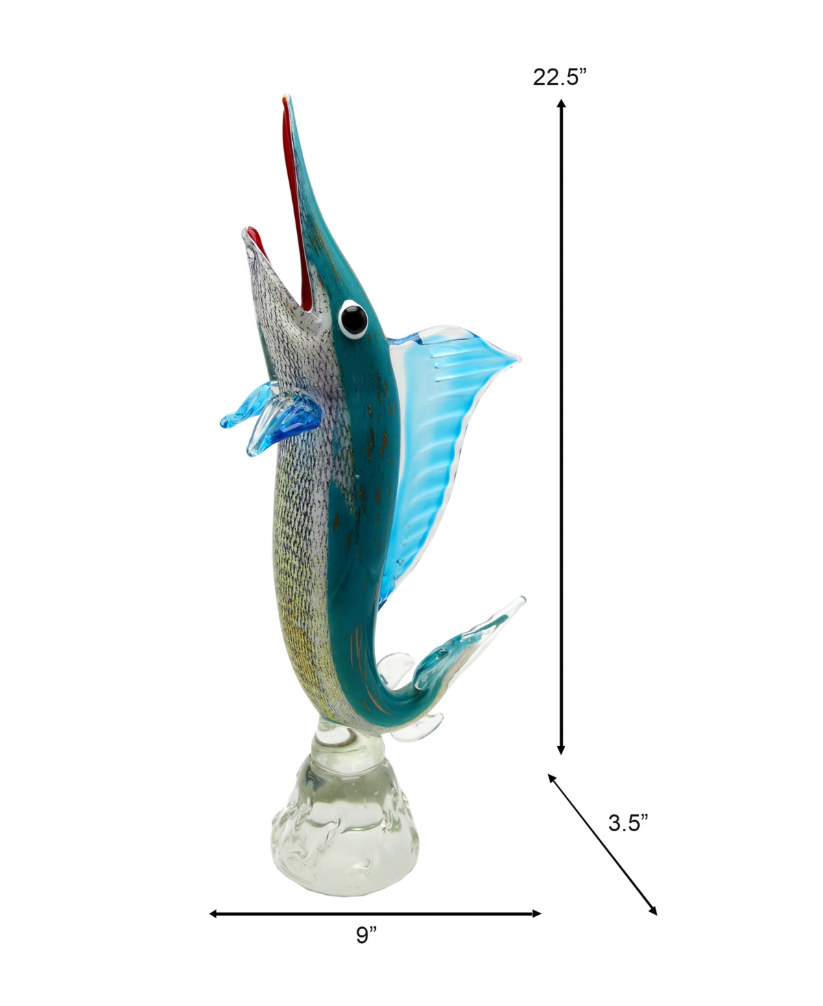 Dale Tiffany Marlin Art Glass Sculpture - 9" X 3.5" X 22.5" In Blue