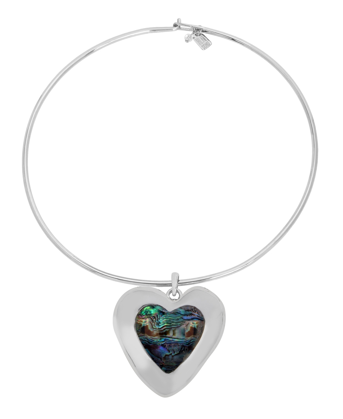 Faux Stone Heart Gem Pendant Wire Necklace - Abalone, Silver