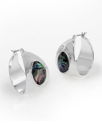Faux Stone Abalone Gem Hoop Earrings