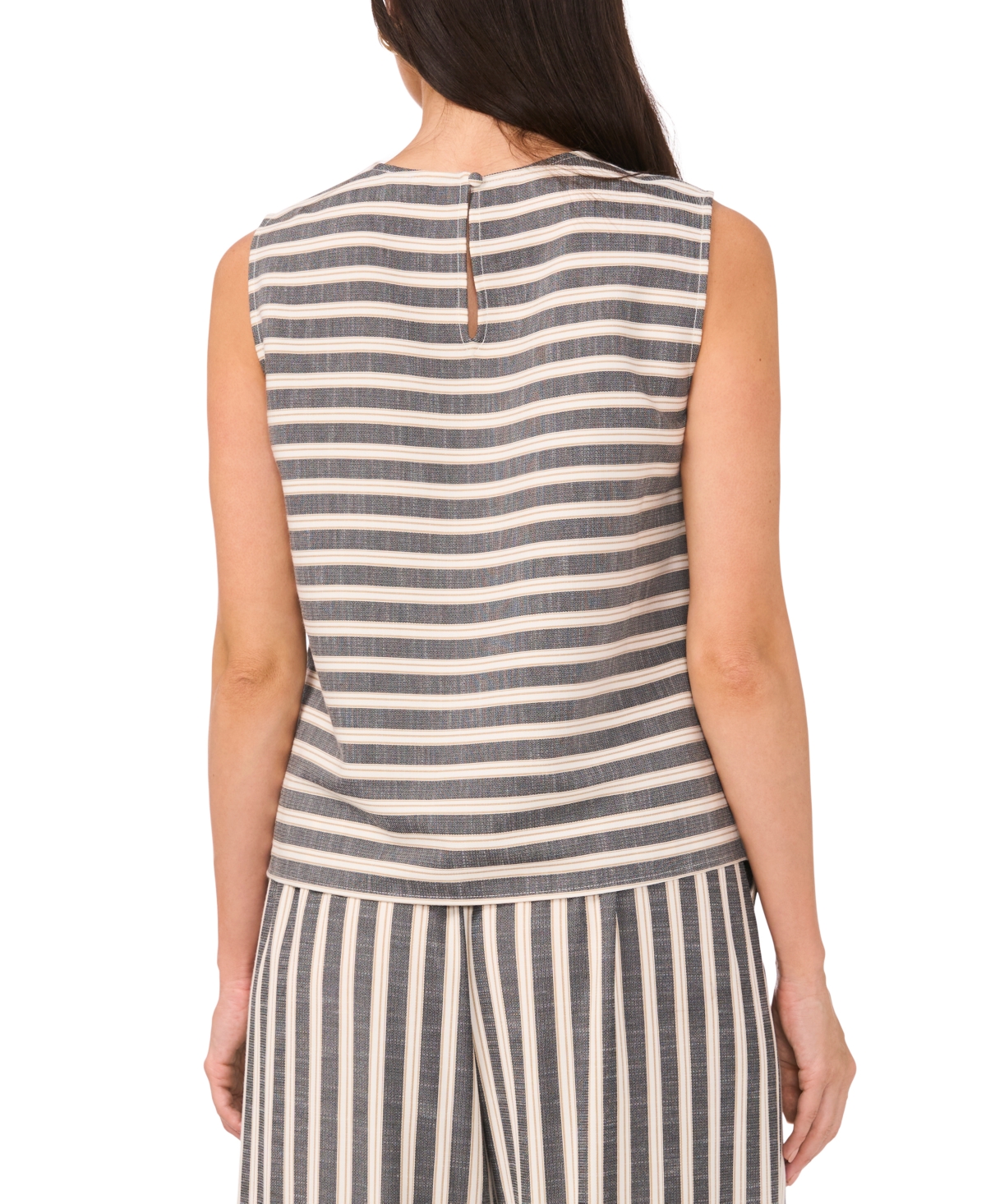 VINCE CAMUTO WOMEN'S STRIPED SLEEVELESS ROUND-NECK TOP 