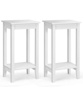  2-Tier Nightstand End Side Table Coffee Table Wooden Legs Bedroom White