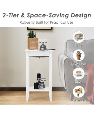  2-Tier Nightstand End Side Table Coffee Table Wooden Legs Bedroom White