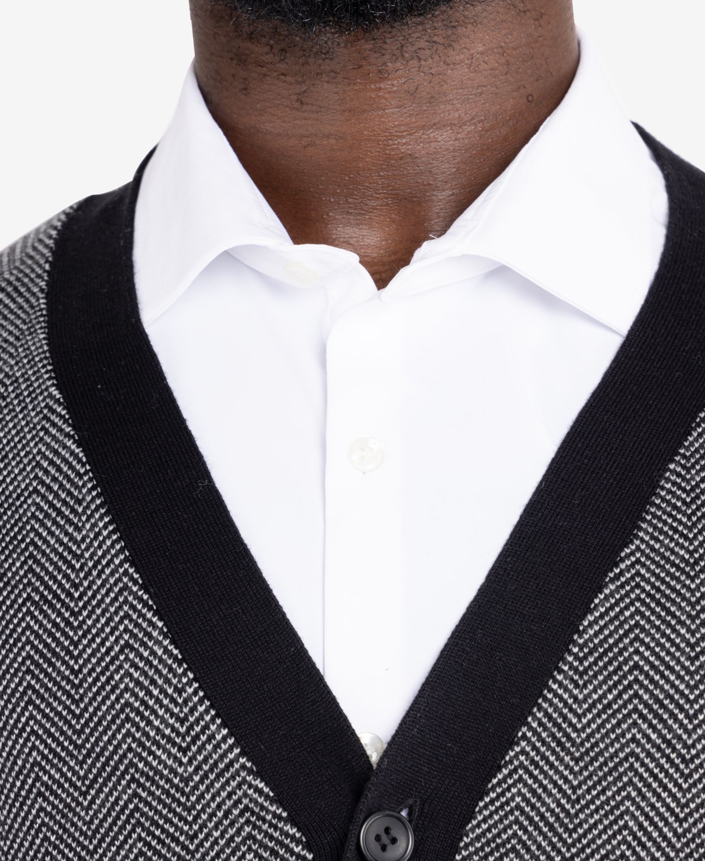 Мужской кардиган X-Ray Herringbone Cardigan, цвет: Молочный белый / Чёрный — фото 7