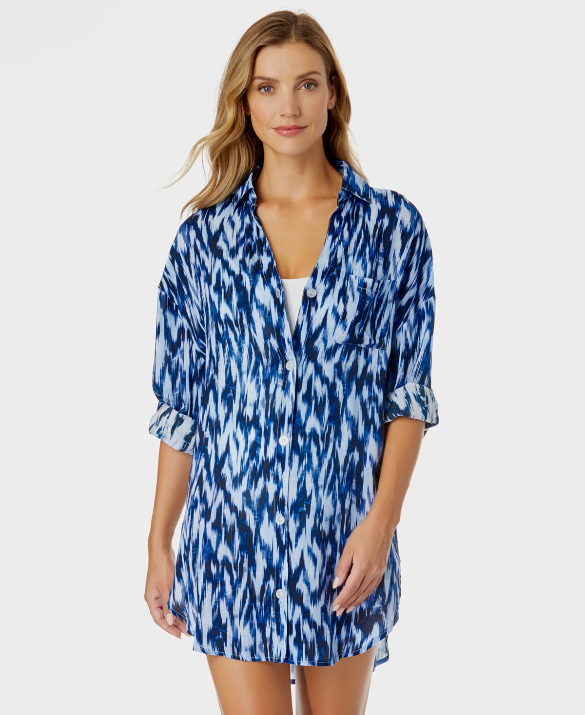 Women's Boyfriend Shirt Swim Cover-Up - Blue White
