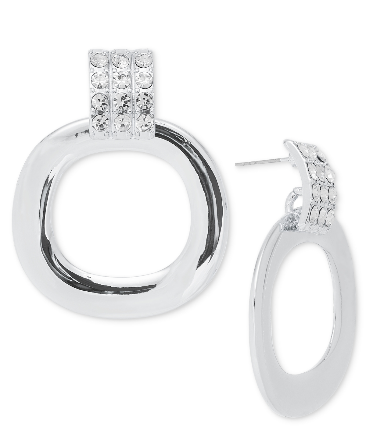 Silver-Tone Pave Circle Drop Earrings, Exclusively at Macy's - White