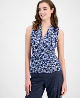 Anne Klein - Women's Printed Sleeveless Knit Surplice Top