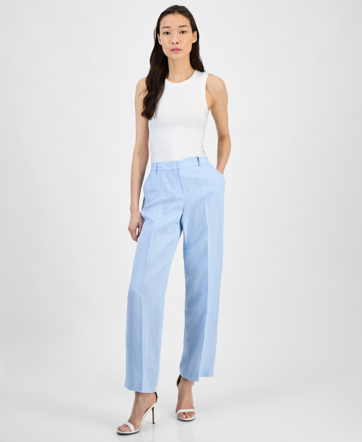 Women's Linen Blend High-Rise Press-Pleat Pants - Opal Blue