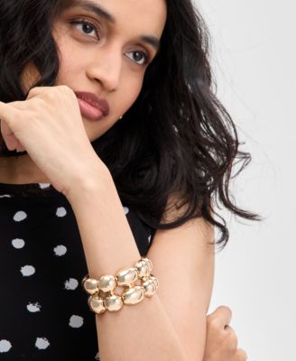 Gold-Tone Sculptural Bead Double Row Flex Bracelet, Exclusively at Macy's