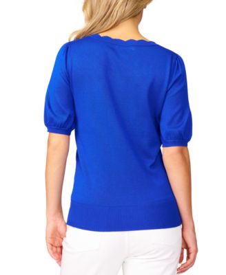 Women's Scalloped Short-Sleeve Sweater 