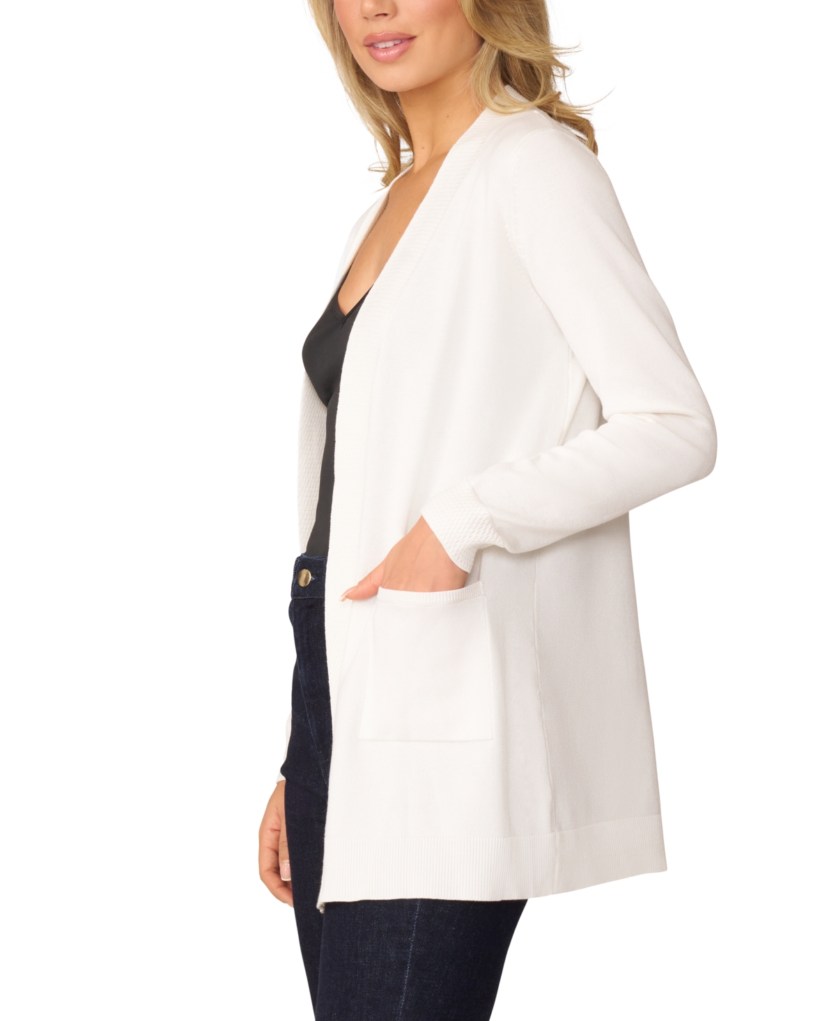 Melissa Paige Plus Womens Striped Knit Cardigan Sweater In Snow White