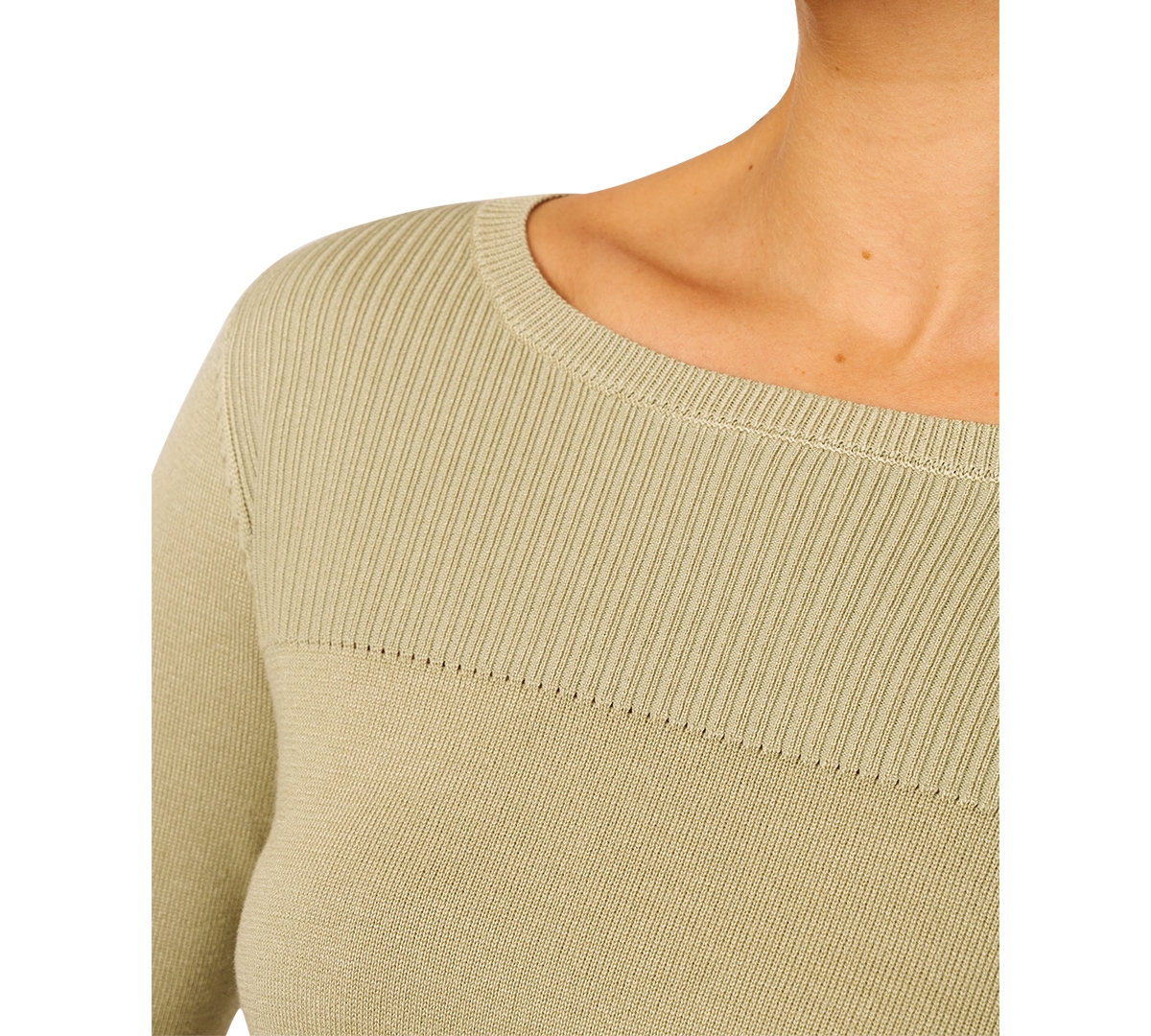 Melissa Paige Women's Ribbed-yoke Elbow-sleeve Sweater, Regular & Petite In Neutral