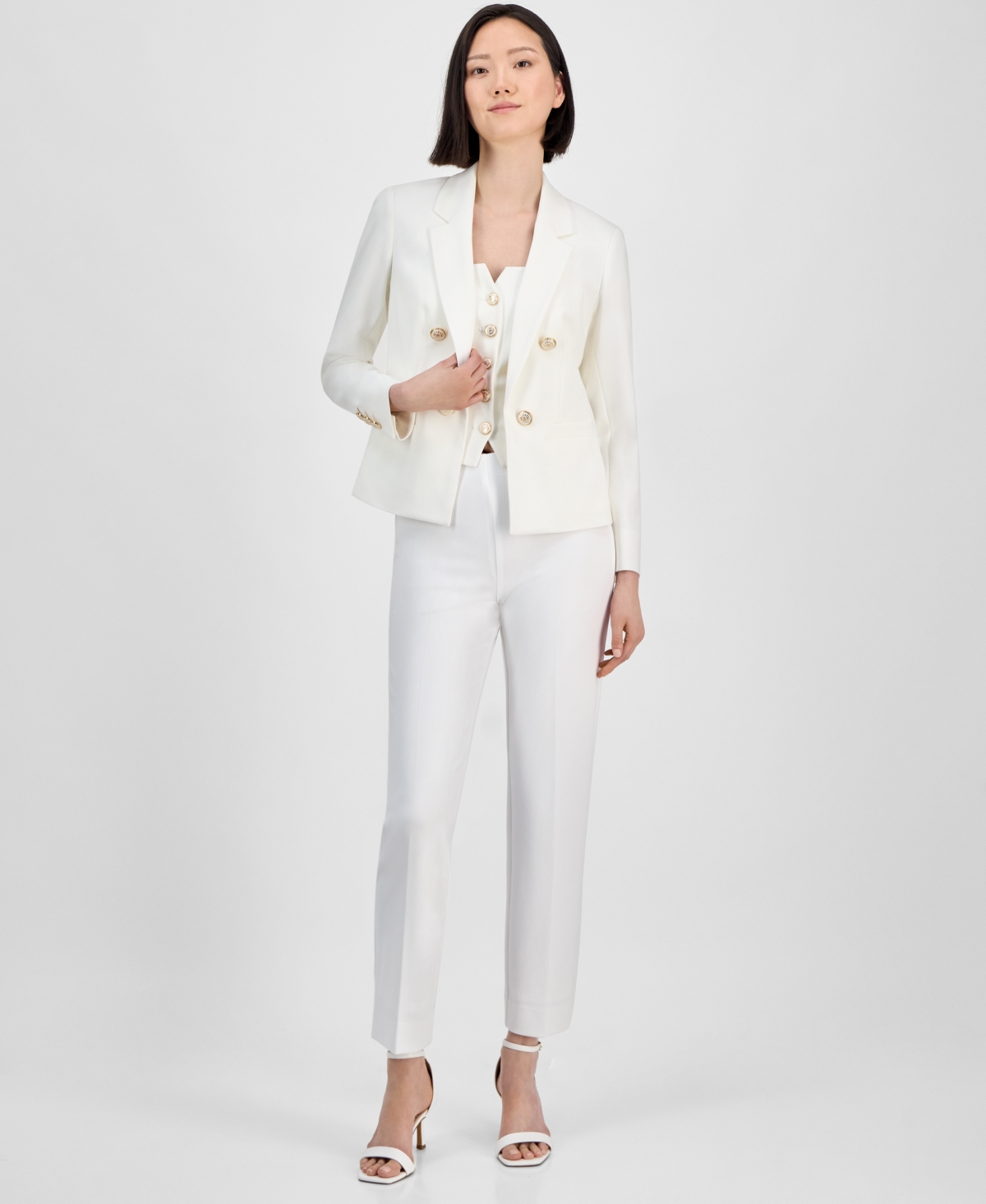 Shop Anne Klein Women's Notched-collar Open-front Jacket In Bright White