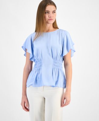 売れ筋商品|||アンクライン カットソー トップス レディース Women's Smocked-Waist Flutter-Sleeve Top Surf Blue 31198194_fpx.tif?$filterlrg$&