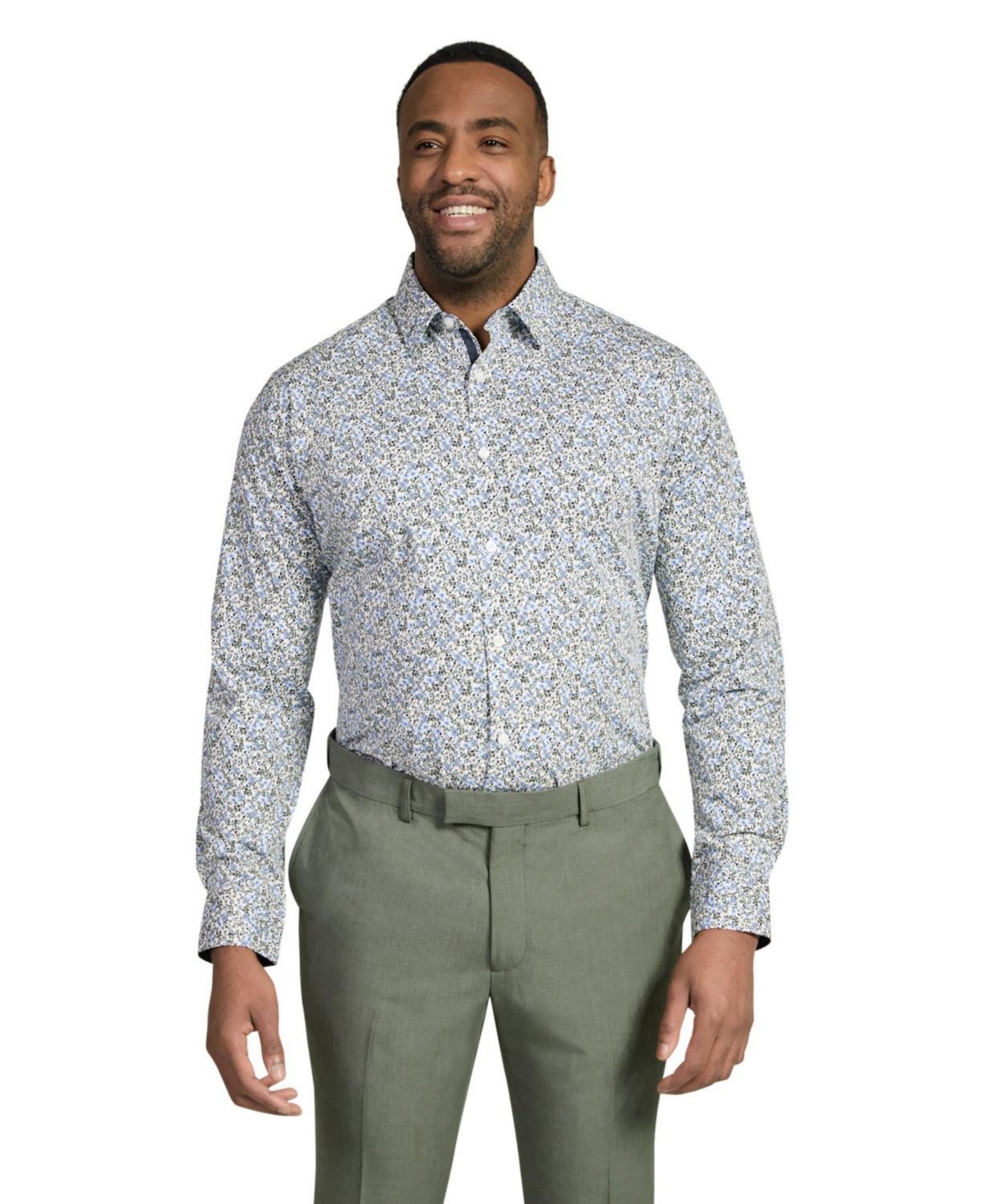 Big & Tall Seville Floral Stretch Shirt - Fern