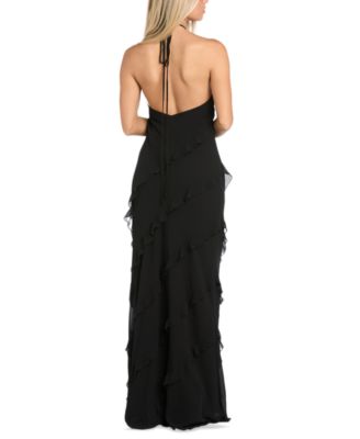 Juniors' Tiered Ruffled Chiffon Gown