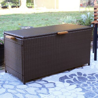 75 Gallon Indoor/Outdoor Acacia Wood and Resin Wicker Storage Deck Box with Hinged Lid