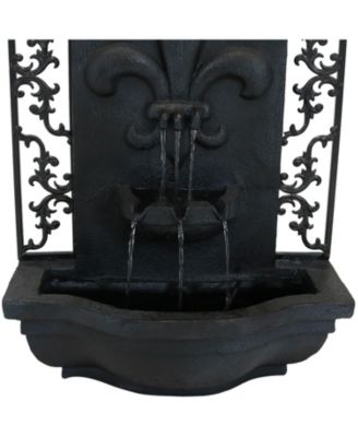 French Lily 33-Inch Polystone Outdoor Solar Wall Fountain - Lead Finish