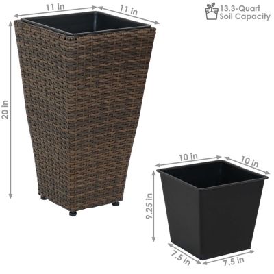 Modern Decorative Standing Square Polyrattan Planter Containers - Brown - 2-Pack