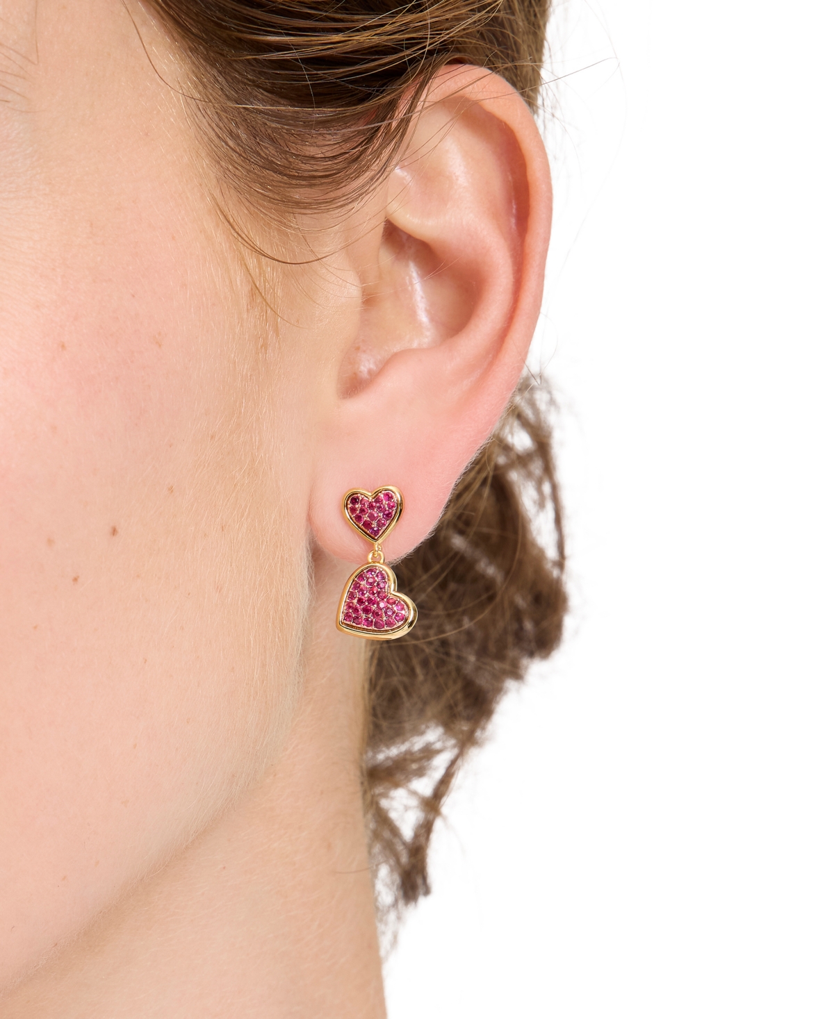 Kate Spade Two-tone Cubic Zirconia Pave Double Heart Drop Earrings In Red.