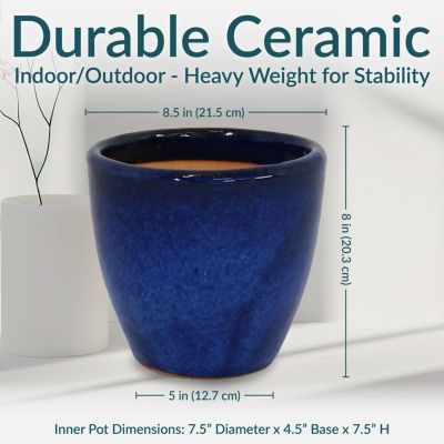 Resort High-Fired Outdoor/Indoor Glazed UV and Frost-Resistant 2-Pack Ceramic Planters with Drainage Holes