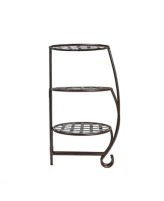Indoor/Outdoor Steel Decorative Checker Top 3-Tiered Flower Plant Stand Display - Bronze - 2pk