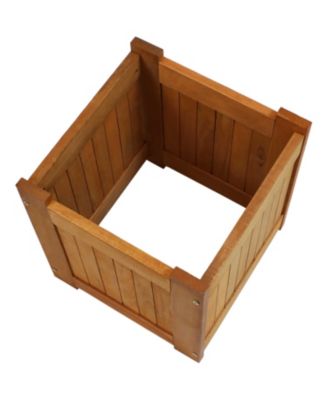 Meranti Wood 16-Inch Square Planter Box with Teak Oil Finish - Set of 2