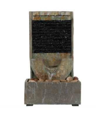 Indoor Home Office Contemporary Soothing Half Moon Stone Slate Cascading Tabletop Water Fountain - 16"