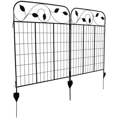 Winding Vines 10-Foot 4-Piece Steel Decorative Garden Fence Panels - 30" W x 36" H Per Panel - Black