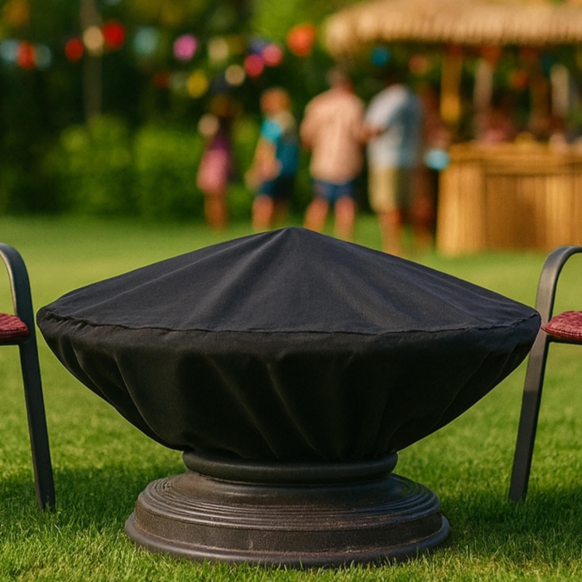 Outdoor Heavy-Duty Weather-Resistant Pvc and 300D Polyester Round Fire Pit Cover with Drawstring and Toggle Closure