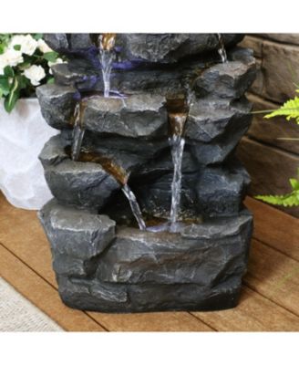 24-Inch Grotto Falls Polyresin Outdoor Water Fountain with LED Lights