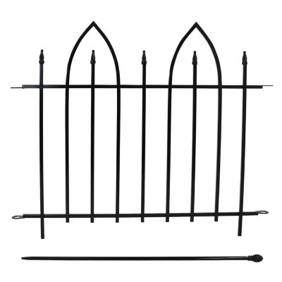 Gothic Arch 6' Set of 2 Decorative Garden Fence Panels - Iron Border Fence - 37" W x 31" H Per Panel - Black