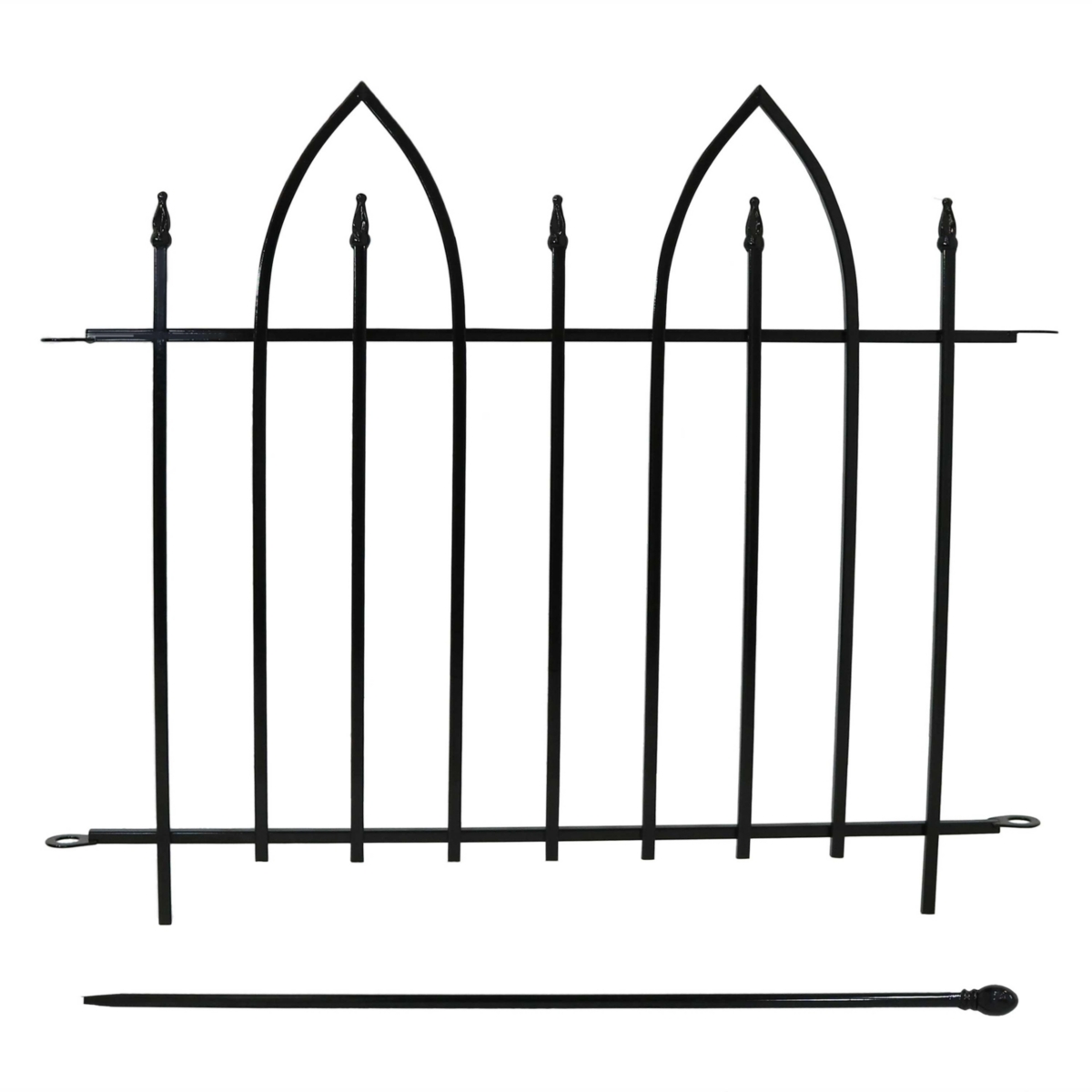 Gothic Arch 6' Set of 2 Decorative Garden Fence Panels - Iron Border Fence - 37" W x 31" H Per Panel - Black