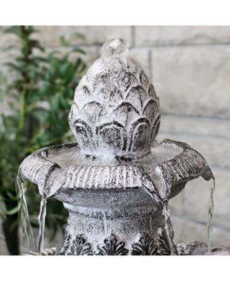 45-Inch 3-Tier Mediterranean Outdoor Water Fountain - Glass Fiber Reinforced Concrete Construction - Gray