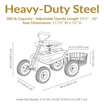 Garden Seat with Wheels - Rolling Garden Stool with Extendable Steer Handle, Swivel Seat and Utility Tool Tray - Green