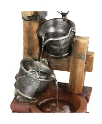 34-Inch Rustic Pouring Buckets Outdoor Water Fountain with Solar Light