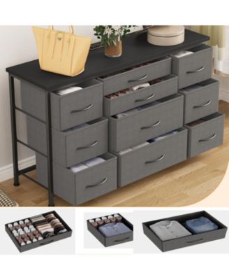 Dresser for Bedroom 55''TV Stand with Power Outlet & LED Wide Dresser with 10 Large Drawers