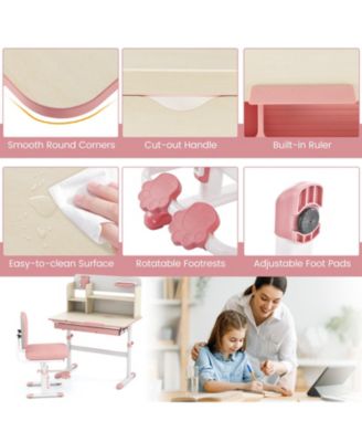 Kids Height Adjustable Children School Home Study Table and Chair Set with Tilted Desktop for 3-12 Years Old