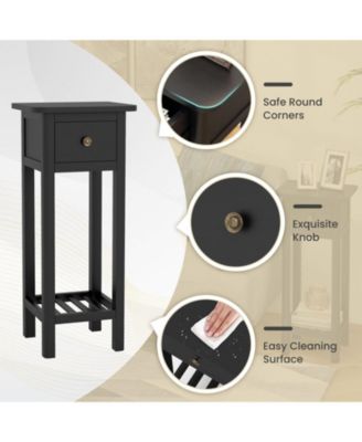 2 Tier Slim Nightstand Bedside Table with Drawer Shelf