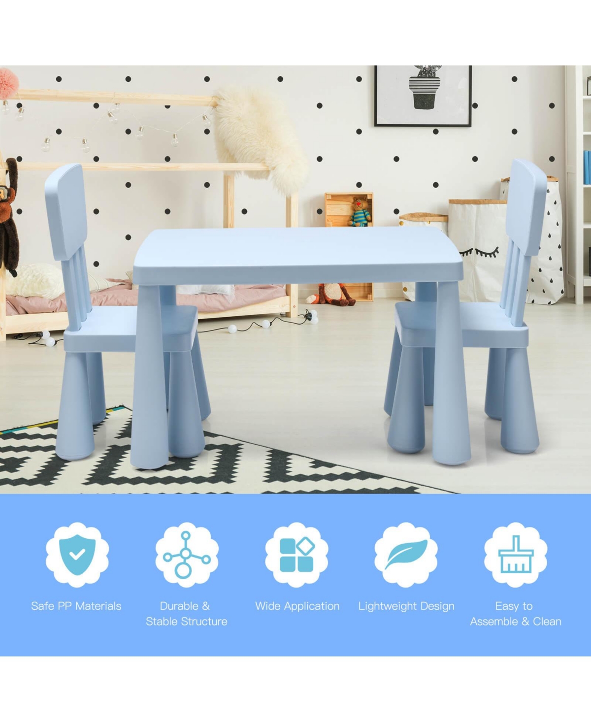 Gouun Kids 3 Pieces Multi Activity Play Dining Study Table and Chair Set