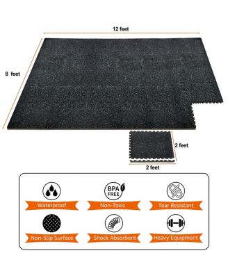 18 Interlocking Gym Floor Mat - 1/2" Thick Rubber Top High-Density EVA Foam (72 Sq Ft) - for Yoga, Heavy Exercise Equipment (Gray Speckled)