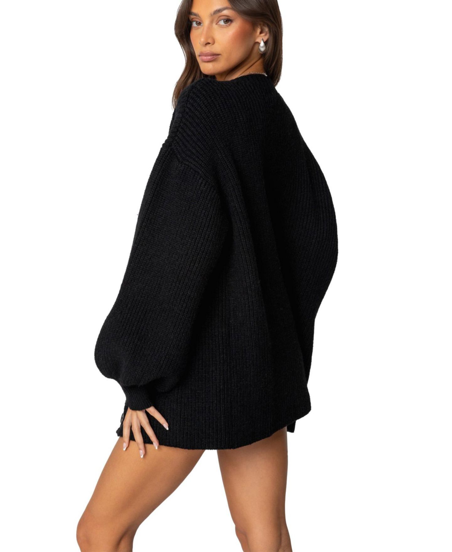 Женский кардиган Edikted Mathilde Oversized V Neck, цвет: Чёрный — фото 2