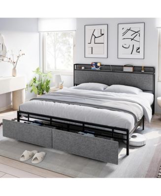 gaomon King Size Bed Frame with 2 Storage Drawers, Lined Fabric ...