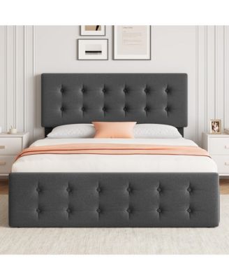 Queen Bed Frame with Headboard and 4 Storage Drawers, Platform Bed Frame Square Stitched Button Tufted